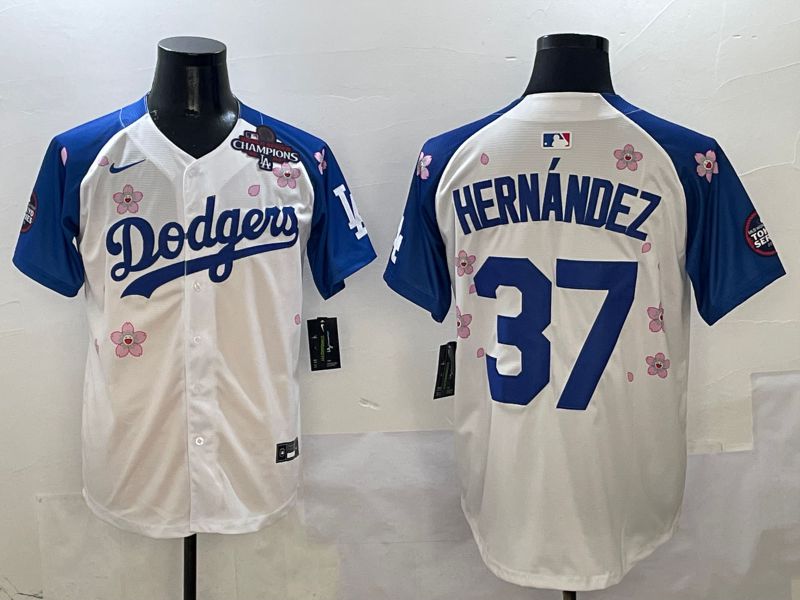 Men Los Angeles Dodgers #37 Hernandez White Blue Sakura Edition 2025 Nike MLB Jersey style 5->los angeles dodgers->MLB Jersey